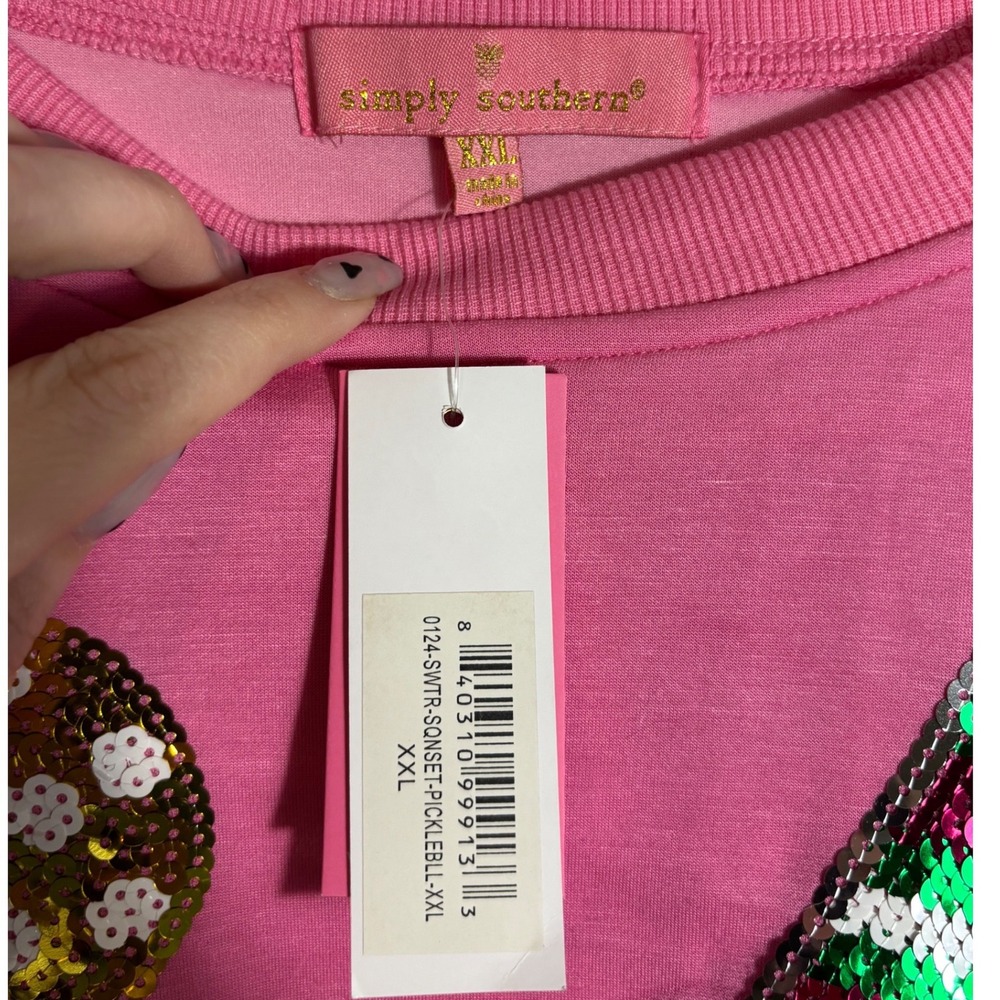 NWT Simply Southern Pink Pickleball Sequin Crewneck Sweatshirt Size XXL - Picture 3 of 5